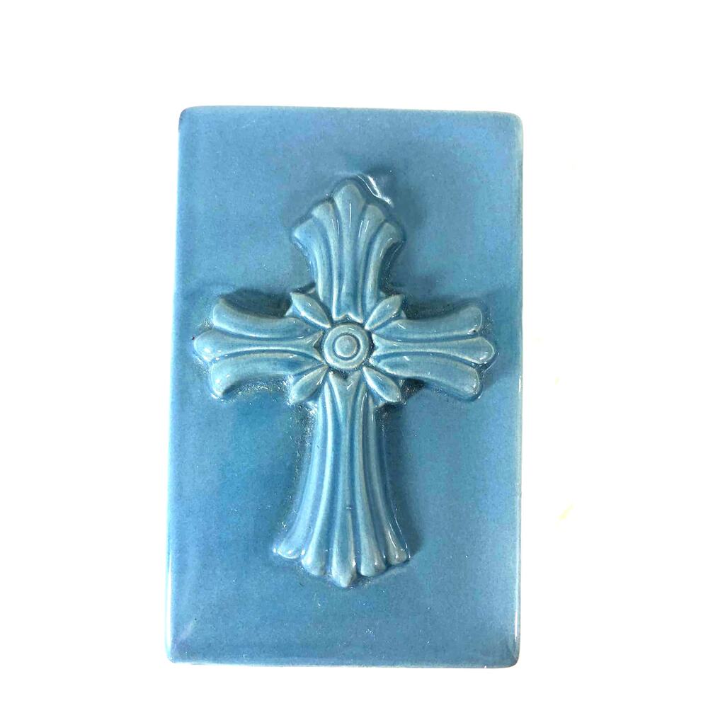 Stonebriar Small Denim Ceramic Cross Trinket Box